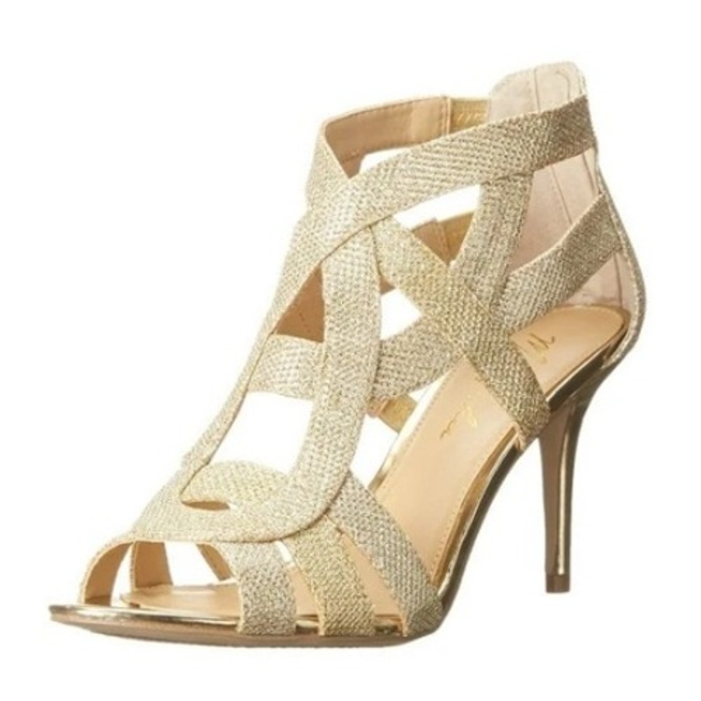 Marc Fisher Gold Nala Sandals Size 8.5 Metallic Formal Pump Heel Wedding
